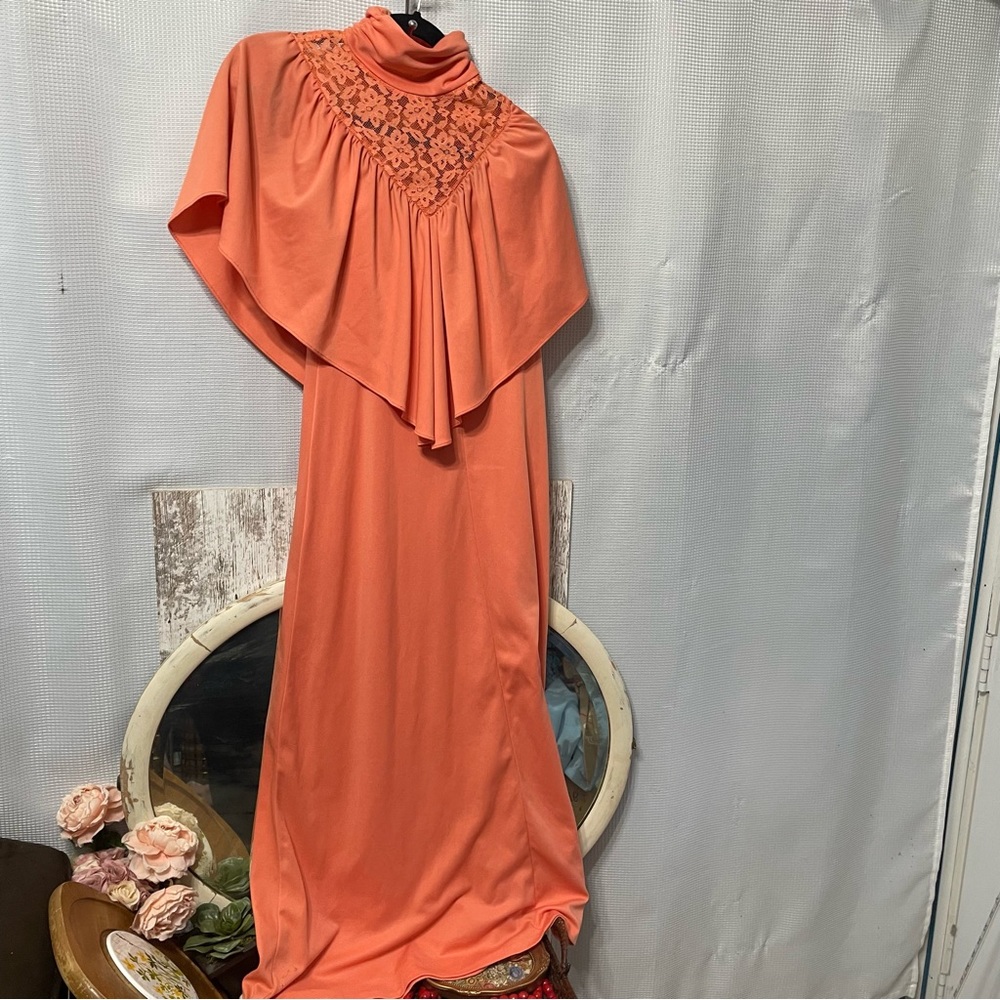 Vintage 70's Bridesmaid Kaftan Orange dress size small